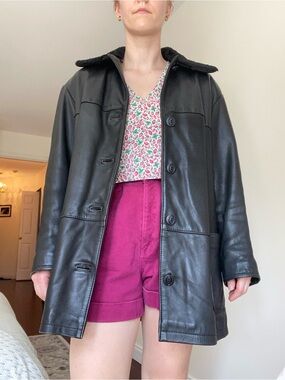 Vintage Oversized Black Leather Jacket (SZ 40/L)